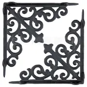 2 Cast Iron Fleur De Lis Shelf Brackets Scrolls Victorian Style Antique Black 8"