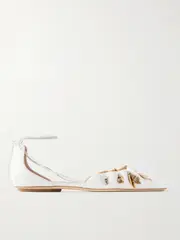 [Chloé] Chloé - Sea Treasures Embellished Gathered Leather Ballet Flats - White - IT39 IT 39 White