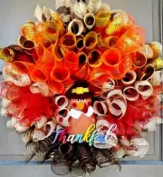 Handmade Thanksgiving Wreath Large 24" Fall Deco Mesh Turkey Front Door Decor