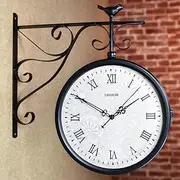 Wall Clocks Vintage Classic Station Wall Clock Retro Double Sided Wall Clock Outdoor Clock with Bracket Garden Wall Clock - Decorative Wall Clocks