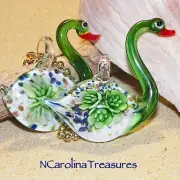GREEN SWAN SWANS FLORAL BURST GLASS CEILING FAN LIGHT SWITCH PULLS LARGE PR B744