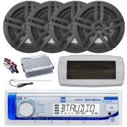 Dual Bluetooth Marine Radio,Cover, Antenna,Amp w/Kit, 4x 6.5" 180W Black Speaker
