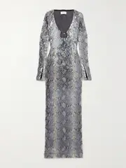 [16ARLINGTON] 16ARLINGTON - Solaria Sequined Snake-print Tulle Maxi Dress - Snake print - UK 12 UK 12 Animal print