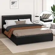 ALFORDSON Bed Frame Base with Gas Lift Storage King Size Tricia Series with Bed Head, Mattress Topper Platform Foundation with PU Leather Upholstery for Bedroom, Black