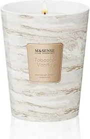 M&SENSE Tobacco Vanilla Soy Scented Candle | 14.1oz Modern Marble Jar | 80-Hour Burn Time for Home Scented
