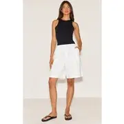 White Linen Blend Longline Shorts, White