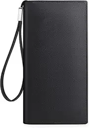 Leather Men's Wallet, Large Capacity RFID Blocking Men's Wallet, Men's Leather Wallet, Long Leather Wallet, 15 Card Slots with Zipper and Wrist Strap,Black