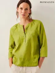 Monsoon Green Rosa Bib 100% Linen Blouse (H16923) | $136