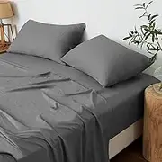 LINENOVA Vintage Washed King Sheet Set - 4 Piece Premium 2000TC Ultra-Soft Microfiber Bed Sheets - Cotton-Like Texture - Breathable and Soft- Sheets & Pillowcases (King, Charcoal)