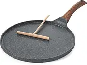 SENSARTE 30cm Nonstick Crepe Pan, Swiss Granite Coating Dosa Pan Pancake Flat Skillet Tawa Griddle with Stay-Cool Handle, Induction Compatible