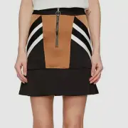 $350 Neil Barrett Italy Womens Brown Black Stripe Zip-Front A-Line Dress Size 40