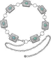 [Generic] Boho Turquoise Concho Belt Rectangle hinestone Waist Chain Belt Eye Carving Cowgirl Sparkly Crystal Belt