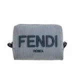 FENDI 新款藍白條紋貼皮英文字母化妝包