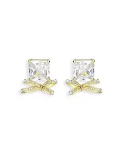 Aqua Pave & Square Crystal Bow Stud Earrings - Exclusive