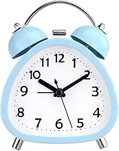PILIFE 3 inch Triangle Cute Non-Ticking Twin Bell Alarm Clock for Kids,Simple,Backlight,No Snooze,Loud Bell Alarm,for Heavy Sleepers,Battery Operated,Blue
