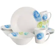 Gibson Home Blue Meadow 12 Piece Fine Ceramic Dinnerware Set in White with Color