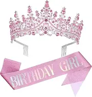 [Ipetboom] 1 Set Birthday Sash and Crown for Rhinestone Tiara and Sash for Birthday Celebration Comfortable Fit for Parties Weddings and Special Occasions