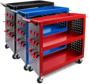 3-Tier Tool Storage Trolley, Workshop Steel Cart Mechanic Swivel Lock Wheel with