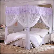 4 Corner Post Princess Bed Curtain Canopy for Girls Elegant 3 Openings Encrypted Canopy Bed Curtains Mosquito Net with Bracket(Size:150×200×200cm,Color:C)
