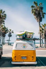 California Beach Van Ocean Palm Trees Surfboards Art Print Decor - POSTER 20x30