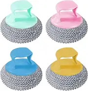 Set of 4 Dish Scrubber, Pot Scrubber Kitchen Cleaning Brush, Non-Scratch Short Handle Scouring Brusher Pad, Stain Remover Supplies, Ideal for Pots, Pans, Grill, Sink, Home Use