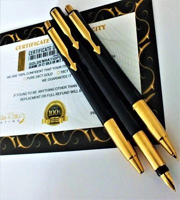 Parker Vector Fountain Pen Ballpoint Pen And Pencil Set Ink Gift 24ct Gold Plate