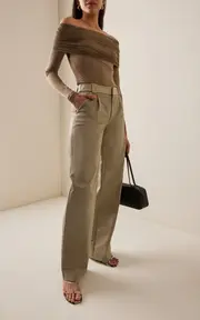 [Christopher Esber] Leather-Detailed Cotton Wide-Leg Trousers