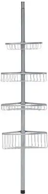 Tension-Pole Shower Caddy 4-Shelves Bath Non Skid Feet Powder Coated Silver