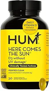 HUM Here Comes The Sun - Immune System Support Supplement - High-Potency Vegan 2000 IU Vitamin D3 to Support Radiant Skin, Mood, and Bone Health (60 Softgels)
