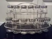 Spice Rack Metal W Glass Bottles Counter or Wall Hanging Lables Incl New