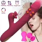 Clitoral Thrusting Dildo Rabbit Vibrator Oral Tongue Licking Stimulator Sex Toy