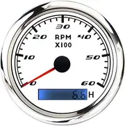 PMGMZPGPMA 85mm Car Boat Tacho Sensor Marine Tacho Meter with LCD Hourmeter 3000 4000 6000 8000 RPM Tachometer 12V/24V with Red Backlight Automobile Tachometer(6000RPM WS)