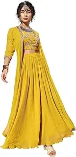 [TRENDMALLS] Crop top Palazzo Shrug Set for Women - Georgette Embroidery Crop Top with Flared Pleated Palazzo and Shrug for Wedding wear Ethnic Fusion Set