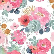 HaokHome Floral Wallpaper Peel and Stick Watercolor Cactus White/Pink/Green/Navy Blue Vinyl Self Adhesive Prepasted Decorative 0.45m X 3m