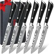 SHAN ZU Steak Knife Set, 6-Piece Steak Knives, Kitchen Steak Knife 5 Inch, High Carbon Stainless Steel Serrated Steak Knives of 6 with Premium Gift Box