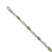 14k 14kt White Gold Diamond/Peridot Bracelet 7 inch X 3.5 mm