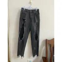 在飛比找蝦皮購物優惠-全新Zara鐵黑色刷破網狀造型牛仔長褲❤️