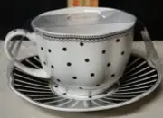 Grace Teaware Josephine Black Stripes and Dots Teacup and Saucer