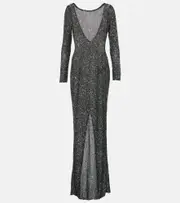 [Alessandra Rich] Alessandra Rich Sequined open-back gown AU 14 silver