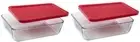 Pyrex 6-cup 7211 Rectangle Glass Food Storage Containers with Red Plastic Lids -