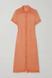 $955 Dries Van Noten Women's Orange Crinkled silk-chiffon Dress Size FR42 US 10