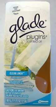 NIP Glade PlugIns Clean Linen Scented Oil 1 LARGER .71 Fl. Oz./21 mL Refill