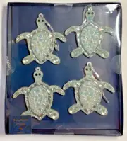 TOMMY BAHAMA FLY by NIGHT Ornaments (4) TURTLES BLUE SILVER BEADED NIB