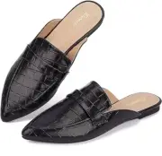 BISON SPIRIT Size 7 Women Flats Pointed Toe, Slip-on Alligator Mules