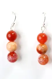 Fire Agate Orange Red 8mm Ball Natural Gemstone .925 Sterling Silver Earrings
