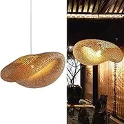 Natural Bamboo Woven Pendant Light – Handmade Wicker Chandelier with E27 Socket – Rustic Japanese & Industrial Style Hanging Lamp for Living Room, Dining Room, Restaurant (Beige,60CM)