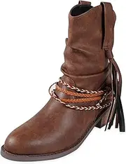 [WOFANLULY] Women's Ankle Boots, Low Heel Comfy Tassels Classic Slip On Fashion Boot