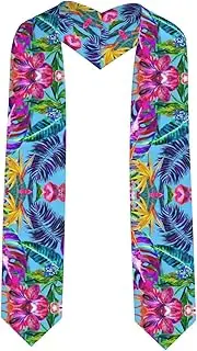 [SKKNT] Pink Flower Tropical Plant Print Graduation Shawl Stole For Academic Commencements Honor Sash Congratulations Gift, Sharp Corner, One Size
