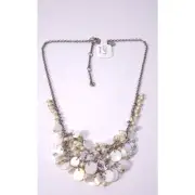 Ann Taylor LOFT Women's Hammered Silver Disc Pearl cluster Necklace NWT 35
