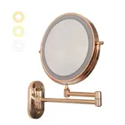 Wall Mounted Lighted Makeup Mirror 8" 10X Magnifying Cosmetic Mirror with 3 Color Modes USB Charging Type-Gold